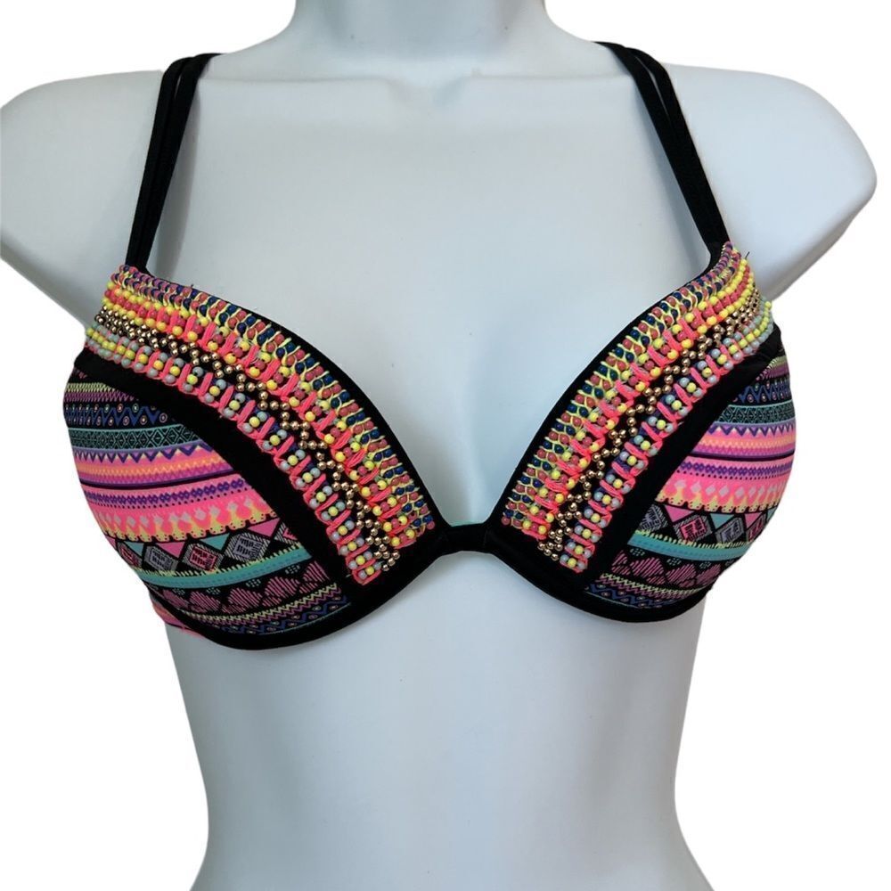 Shade & Shore Multi Color Summer Bikini Cross Back Top sz 32B